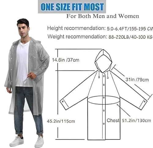 Rain Poncho for Adults, 2 Pieces Reusable Waterproof with Hoods and Sleeves — view 2