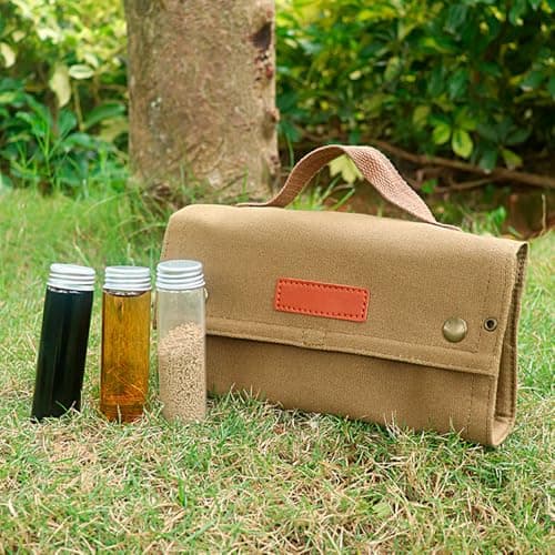 Hapivida Portable Seasoning Bag, Camping Seasoning Kit with 10 Jars Foldable Canvas Seasoning Storage Bag Organizer Condiment Container Set for Travel Outdoor Camping BBQ Picnic ﻿ (Khaki) — view 3