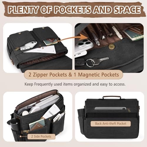 RAINSMORE Laptop Messenger Bags for Men 17.3 Inch Canvas Satchel Briefcase — view 4