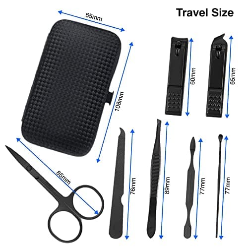 aRKé Manicure set Nail Clippers Professional Fingernail & Toenail grooming Kit Tweezers Eyebrow Scissors for mens and women Travel size 7Pcs Nail Care Tools with Black Case — view 5