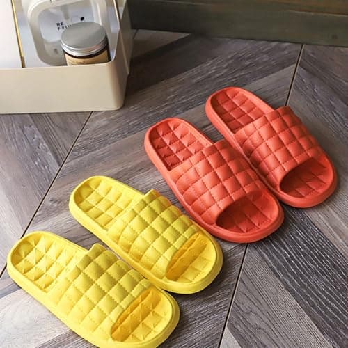 Women's Men's Summer Indoor Bathroom Slippers with Soft Cushion Sole, Non-Slip Rubber Outsole for Hotel Home Use, Solid Color Sandals for Couples (Yellow, 6) — view 3