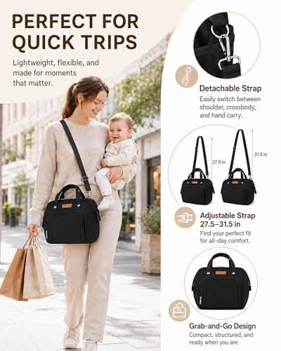 FHELAD Small Diaper bag,Diaper Bag for Toddlers,Mini Tote for Shopping Walking,Compact Backpack for Travel, Black1, Compact — view 3