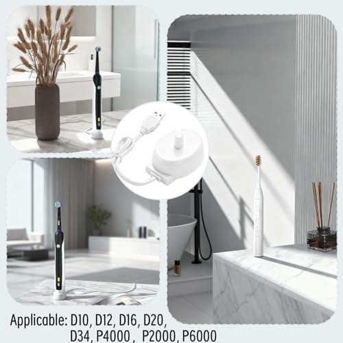 USB Electric Toothbrush Charger Compatible with Braun Oral-B Pro 1 2 3 Series, Smart 6, iO Series, Vitality, Genius X, Type 3757 Charging Base - Portable USB Charging Adapter for Home and Travel — view 3