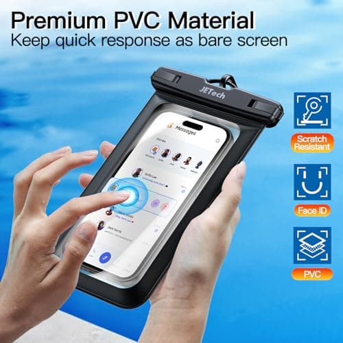 JETech IPX8 Waterproof Phone Pouch, Dry Bag, Black+Black, 2-Pack — view 4