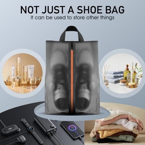 Aofmee Shoe Bags for Travel, 2 Pack Shoe Storage Bags, Water Resistant TPU Mesh Shoe Pouch with Zipper and Handle, Organizer Shoe Bag for Man and Women, (16in x 9in) — view 5