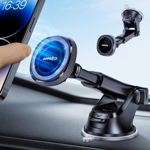 APPS2Car Car Phone Holder for Magsafe, 17 N52 Magnets Suction Windscreen Dashboard Magnetic Phone Car Mount, Universal iPhone Car Holder Compatible with iPhone 15 14 13 12 and magsafe case — view 2