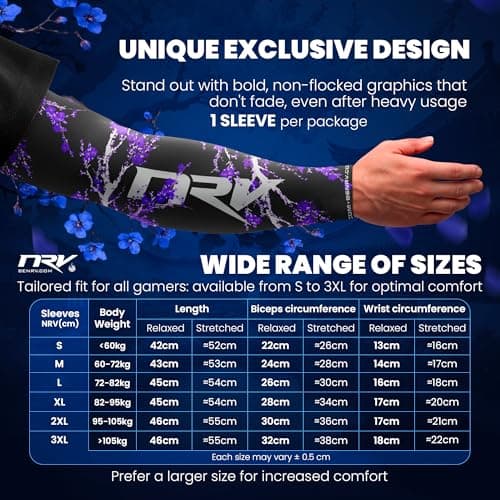NRV Dark Sakura Gaming Esports Cuff - Comfort Compression & Control - Anti-Friction - Stylish Japanese Design - Black & Purple - Sizes S to 3XL, purple, XL — view 3