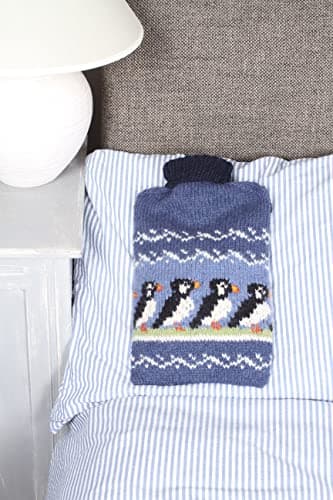 Pachamama Handknitted 100% Wool Hot Water Bottle Cover and 2 Litre Hot Water Bottle - Puffin Pattern Handmade Fair Trade Multicoloured Thermal — view 4