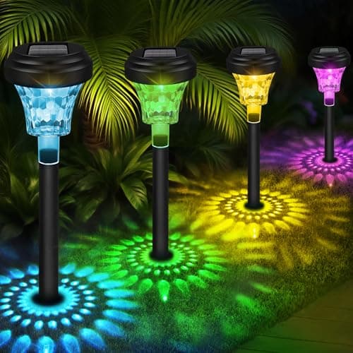 Akynite 8 Pack Multi Coloured Solar Lights Outdoor Garden, Warm White & RGB Colour Changing Mode, IP65 Waterproof Solar Lights Colourful, Multicoloured Garden Landscape Light for Lawn Path — view 2