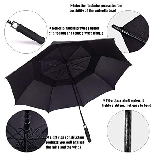 ACEIken Golf Umbrella Windproof Large 62 Inch, Double Canopy Vented, Automatic Open, Extra Large Oversized, Waterproof Sun Protection Ultra Rain & Wind Resistant Umbrellas, Black — view 3