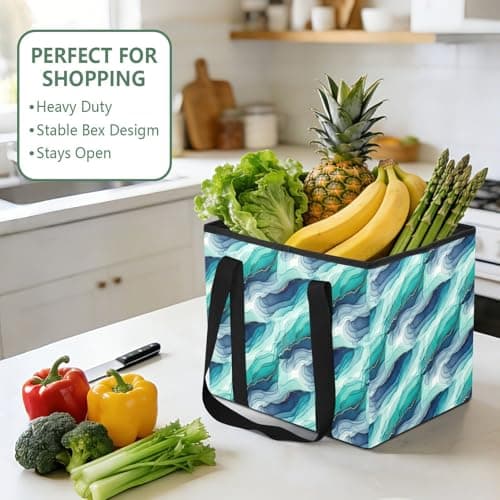 Grckit Car Trunk Organizer Teal Hues Fluid Texture Heavy Duty Collapsible Storage Tote Bag with Reinforced Handles for Shopping Travel Picnic — view 5