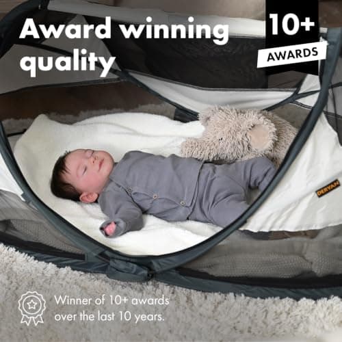 DERYAN Baby Travel Cot with Mattress from Birth to 2.5 Years - Pop Up Bed Tent Set Up in 2 Seconds - Includes Mosquito Net and Travel Bag, Fast & Compact Folding, Lightweight (Cream) — view 5