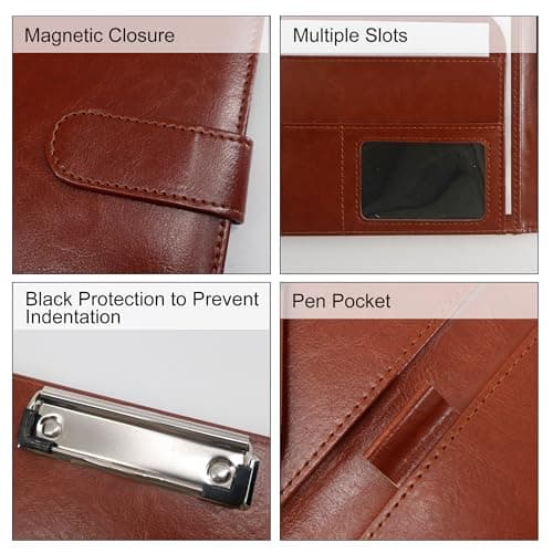 GraduatePro Clipboard Folder A5 with Storage Leather Document Folder Waterproof Magnetic Conference Presenter Business Organizer Brown — view 4