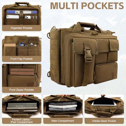 GES 15.6 inch Laptop Bag, Multi-funtion Men's Outdoor Tactical Nylon Shoulder Laptop Messenger Bag,Briefcase Handbags for Camera/Tablet/Notebook (Brown) — view 4
