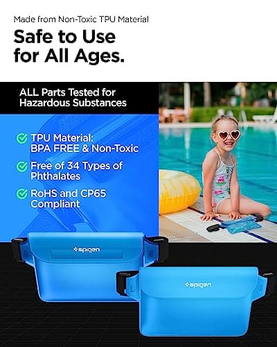 Spigen [2 Pack] Aqua Shield Waterproof Dry Bag, [Quad Seal Tech] [Non-Toxic TPU Material] IPX8 Waterproof Bags with Adjustable Waist Strap - Sea Blue — view 5