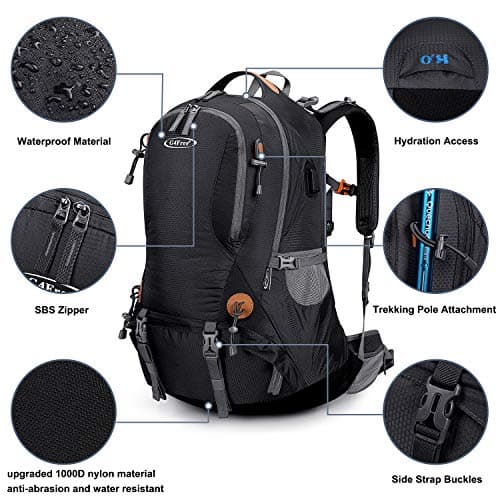 G4Free Hiking Backpack 50L Waterproof Backpack with Rain Cover for Mountaineering Travel Camping Trekking Outdoor Sports for Men Women, Black, L, Backpacks — view 4
