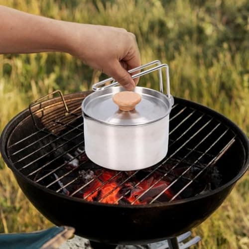 Durlo 1000ml Stainless Steel Camping Pot – Lid/Folding Handle/Pour Spout, W/Storage Bag (Outdoor Hiking) — view 6