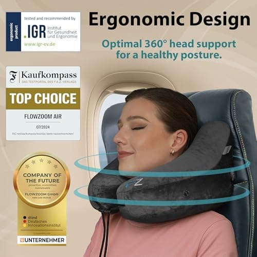 FLOWZOOM AIR Travel Neck Pillow for Airplane Inflatable Hooded Black Size M — view 2