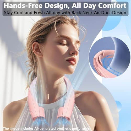 Enituo Neck Fan, 6000mAh USB Rechargeable Hands Free Personal Fan, 6 Speeds Adjustable Portable Neck Fans, Faster Cooling Wearable Fan, Ultra Quiet for Outdoor, Travel, Home, Office - Pink — view 3
