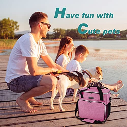 BAGLHER Dog Travel Bag, Pet Travel Bag (ALL Pet Travel Supplies), With 2 Pet Food Containers and 2 Collapsible Silicone Bowls; Essential Kits for Pet Travel Pink — view 6