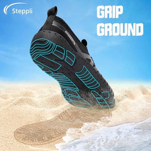 Steppli Water Shoes Beach Swim Pool Sea Surf Aqua Quick-Dry Breathable Weitsuit Non Slip Lightweight Shoes for Men Women Black EU43=UK9.5 — view 6