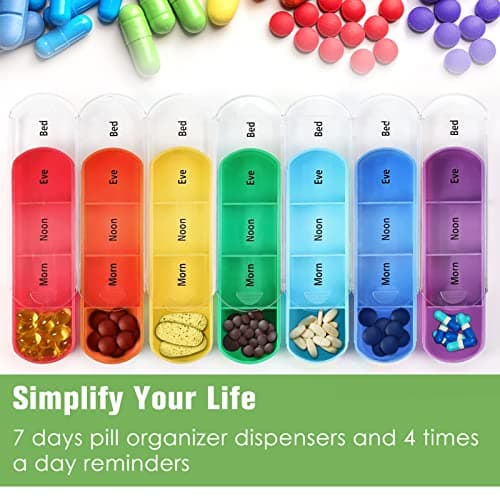 FINPAC Weekly Pill Box 4 Times A Day with PU Leather Case, 7 Day Tablet Organiser, Slide Open Travel Medicine Storage Box with Name Card, for Holding Supplements, Medication, Vitamins and Fish Oils, — view 2