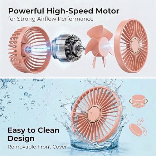 HomlyPro Handheld Fan, 5000mAh Battery-Operated Portable Fan with LED Display, 5 Speeds Strong Airflow & 90° Foldable Design, Small Desk Fans for Home Office Outdoor Travel Essentials (Pink) — view 4