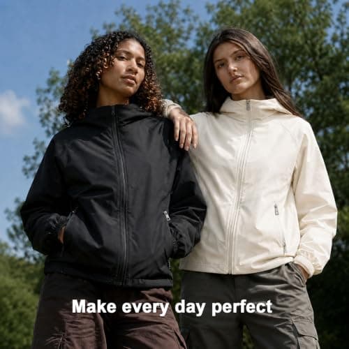 GDOKKNY Women Waterproof Rain Jacket, Lightweight Packable Hooded Raincoat with Storage Pouch, Windproof Rain Coat for Cycling Hiking Commuting Travel — view 2