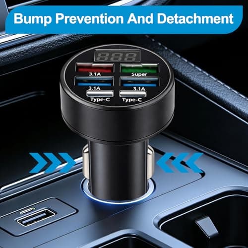 LED USB Car Charger Adapter 6 In 1, 2 Type-C Ports Plus 4 USB Ports — view 4