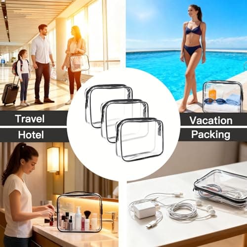3 Pcs Clear Toiletry Bags for Travel, TSA Approved See Through Wash Bag, Waterproof PVC Clear Makeup Bag Cosmetic Pouch, Transparent Liquid Bags for Airport Hand Luggage — view 5