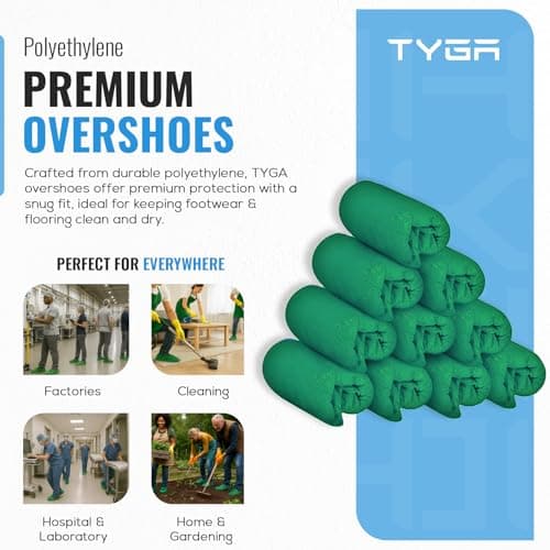 TYGA Waterproof Shoe Covers Disposable, CPE, Green, Pack Of 30 — view 2