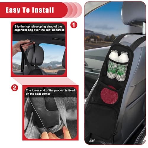 QUICTO 2PCS Car Seat Storage Hanging Bag, Multi-Pocket Seat Side Organizer, Multifunctional Mesh Net Pocket, Can Hold Mobile Phone, Wallet, Glasses, Suitable for Cars, SUVs, Trucks — view 5