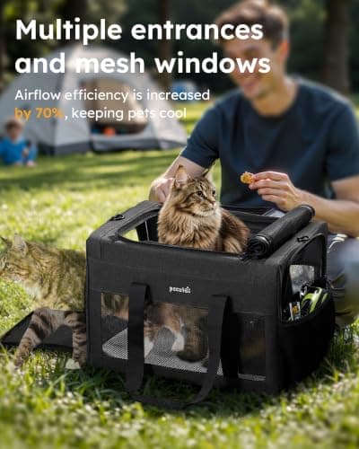 pecute Cat Carrier XL, Stable Dog Carrier with Safety Belt, Dark Grey — view 4