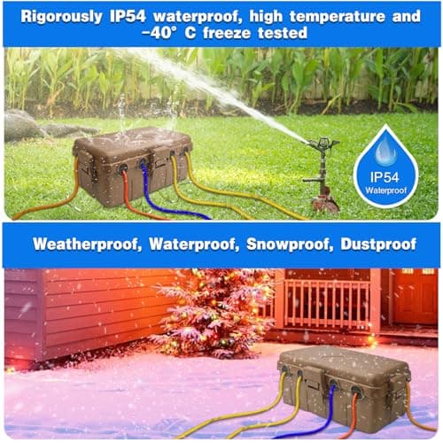 Hrensaw Medium Outdoor Electrical Box(10.6x5.5x4.5inch),IP54 Waterproof Extension Cord Cover w/6 Cable Entry,Weatherproof Connection Box Protect Power Strip,Timer,Plug,Holiday Lights,Brown — view 5