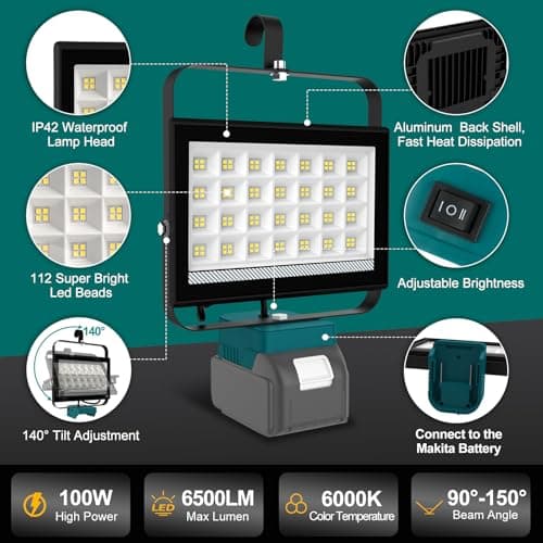 ILIKEPOW Cordless LED Work Light Compatible with makita 18V Battery — view 6