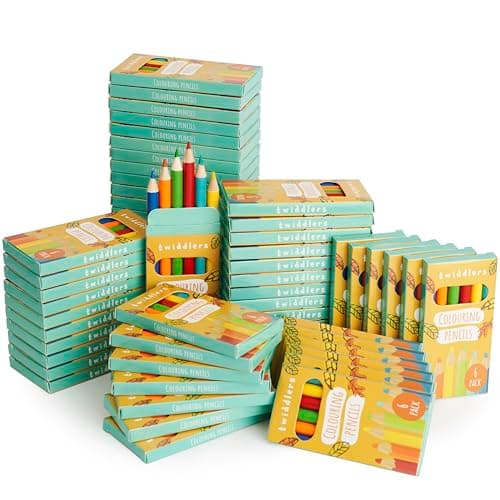 THE TWIDDLERS 60 Boxes of Mini Colouring Pencils - 6 Per Box, 360 Total - Easy Grip Round Barrel, 9cm Length, Multipack Party Bag Fillers for Kids Birthdays, Classroom Class Gifts