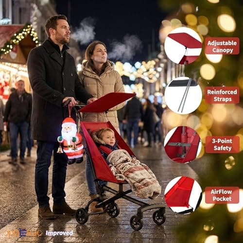 Lightweight Airplane Stroller, 2.8kg Instant Fold & Unfold Portable Pushchair, Cabin-Sized Compact Baby Stroller with Removable Cartoon Pad for Travel (0-4 Years), 4 Colors red — view 3
