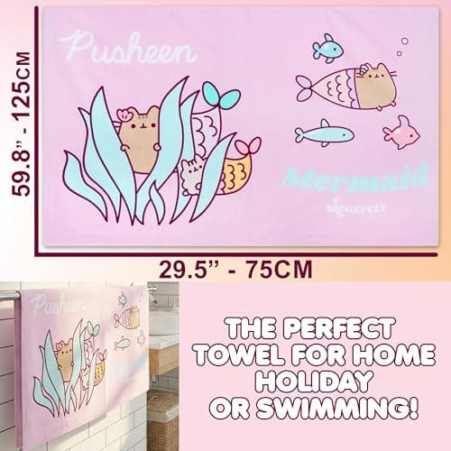 Get Trend Pusheen Beach Towel for Girls, 100% Cotton Bath Towel for Kids & Teens, Soft & Absorbent with Mermaid-Themed Design, Travel, Swimming Pool, Home & Holiday Essentials — view 6