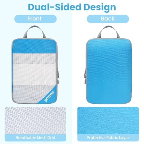 Prezon Versatile 6-Set Compression Hollow Packing Cubes, Full Open Visible Design, Space-Saving and Lightweight, Customized Cationic Material, Portable and Durable Luggage Organizer, Blue — view 3