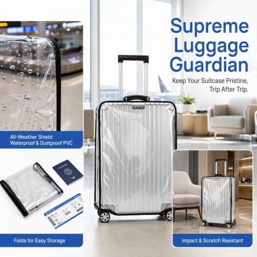 Merzio Clear PVC Suitcase Cover Protectors Large 20 Inch Transparent Luggage Covers for Wheeled Suitcases Waterproof Reusable Travel Protector with Secure Hook and Loop Closure — view 5