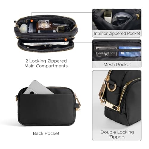 Anti Theft Crossbody Bag for Women, Slash-resistant RFID Blocking Travel Purses, Small Shoulder Bag Handbag, Nylon, Black — view 5