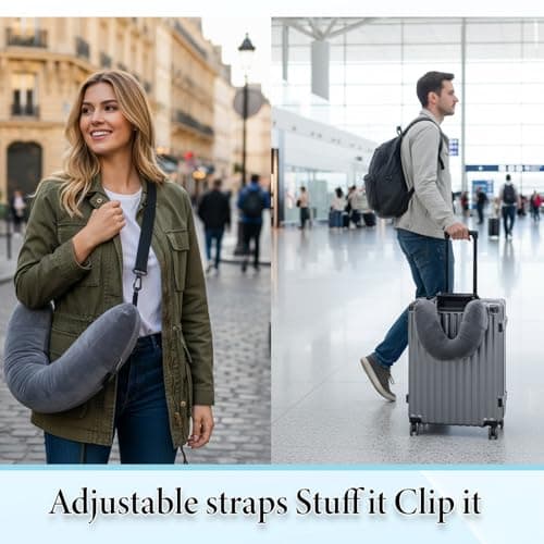 Qianyu Stuffable Travel Pillow Travel Neck Pillow Stuffable with Clothes Adjustable Packable Fillable Storage Bag Packable Airplane Pillows for Extra Luggage Multifunctional Rest Cushion No Filler — view 6