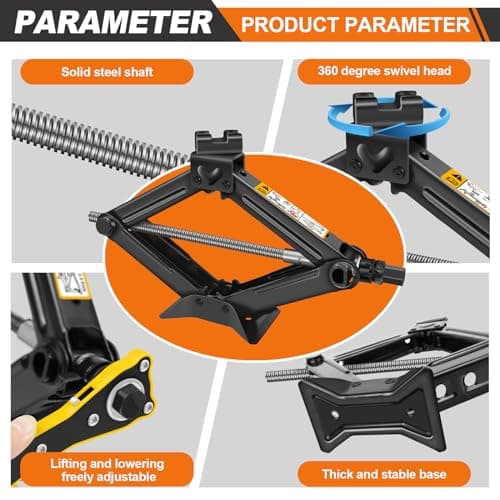 2 Ton Heavy Duty Labor-saving Scissor Jack (110-390mm) & Telescoping Car Wheel Wrench with 4-Size Sockets (17/19/21/23mm) - Complete Car Tire Change Kit for Roadside Emergency — view 3