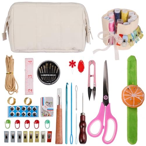 Sewing Kit, Mini Sewing Kits 128 PCS Thread and Needles Set for Adults with Portable Sewing Accessories Bag, DIY, Beginners, Emergency, Kids, Summer Campers, Travel and Home, with Scissors, Thimble