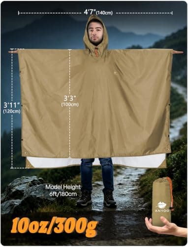 ANYOO Waterproof Rain Poncho Lightweight Reusable Adult Unisex Multi-use — view 2