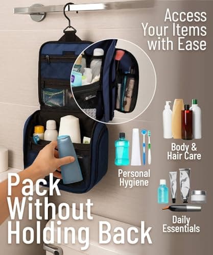 D&D Hanging Toiletry Bag for Men and Women. Travel Wash Bag. Large Travel Toiletry Bag Washbag for Makeup, Toiletries, and Cosmetics. Blue — view 5