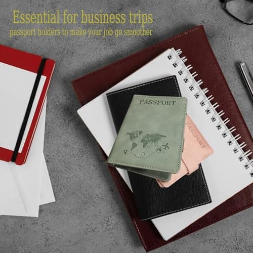 2 Pcs Passport Holder Cover, PU Leather Passport Covers with RFID Blocker, Travel Portable Document Passport Case Passport Holder Travel Wallet for Passport, Cards, Money, Boarding Passe(Grey & Pink) — view 5