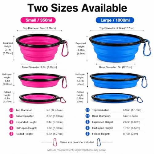 Collapsible Pet Feeding Bowl Portable Silicone Space Save Travel Dog Cat Bowl with Carabiner Carry Hook Two Size Avaliable Small 350ml (12fl oz) / Large 1000ml (34fl oz) (Orange, Small (350ml)) — view 3