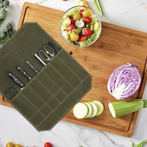 Knife Roll Bag, 7 Slots Waxed Canvas Portable Tool Storage Bag(Army Green) — view 6