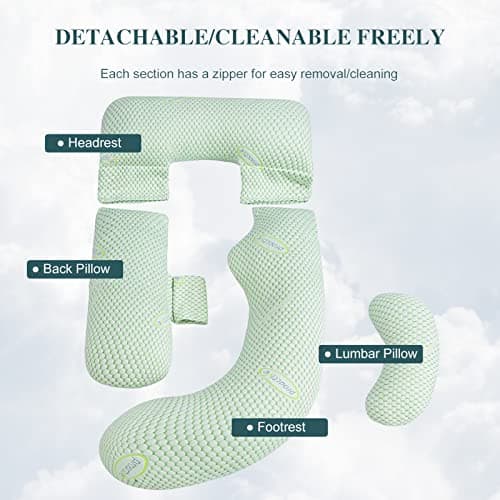 U-Shaped Ultimate Comfort 71-Inch Maternity Pillow with Organic Cotton Cover - Enhanced Memory Foam and Fiber Clusters for Maximum Support - Easy-to-Clean Removable Cover - Stylish Gray — view 5